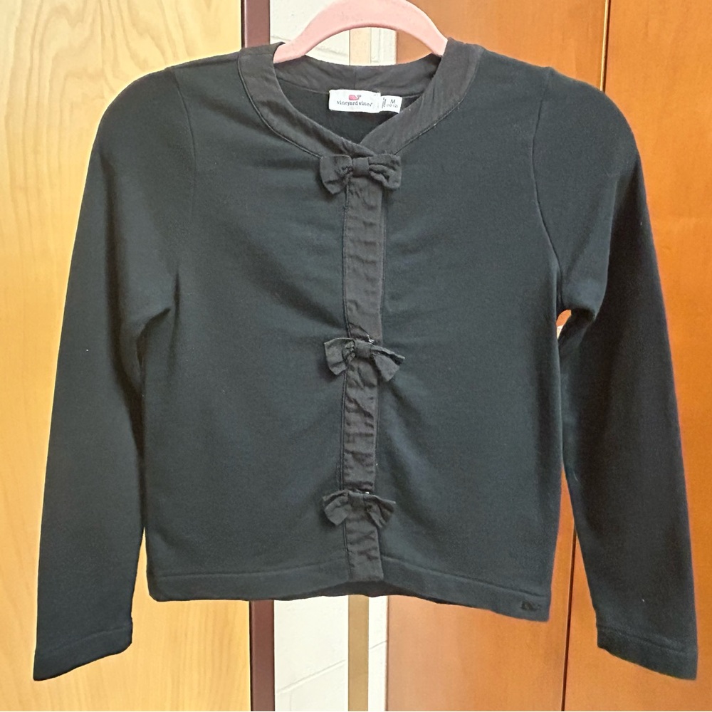 Girl’s Vineyard Vines Black Snap Front Bow Detail Sweatshirt size M 10-12